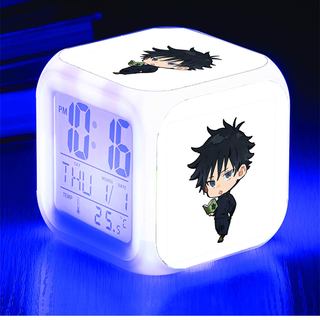 Đồng hồ báo thức để bàn in hình JUJUTSU KAISEN CHÚ THUẬT HỒI CHIẾN đèn LED đổi màu anime chibi M2