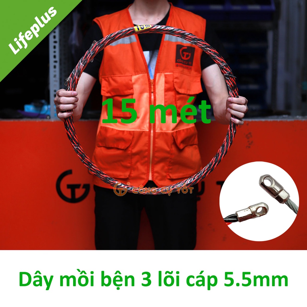 Dây mồi luồn kéo dây điện 3 lõi cáp xoắn, dây mồi kéo cáp ngầm  Ø5.5mm cực khỏe vằn đỏ đen dài