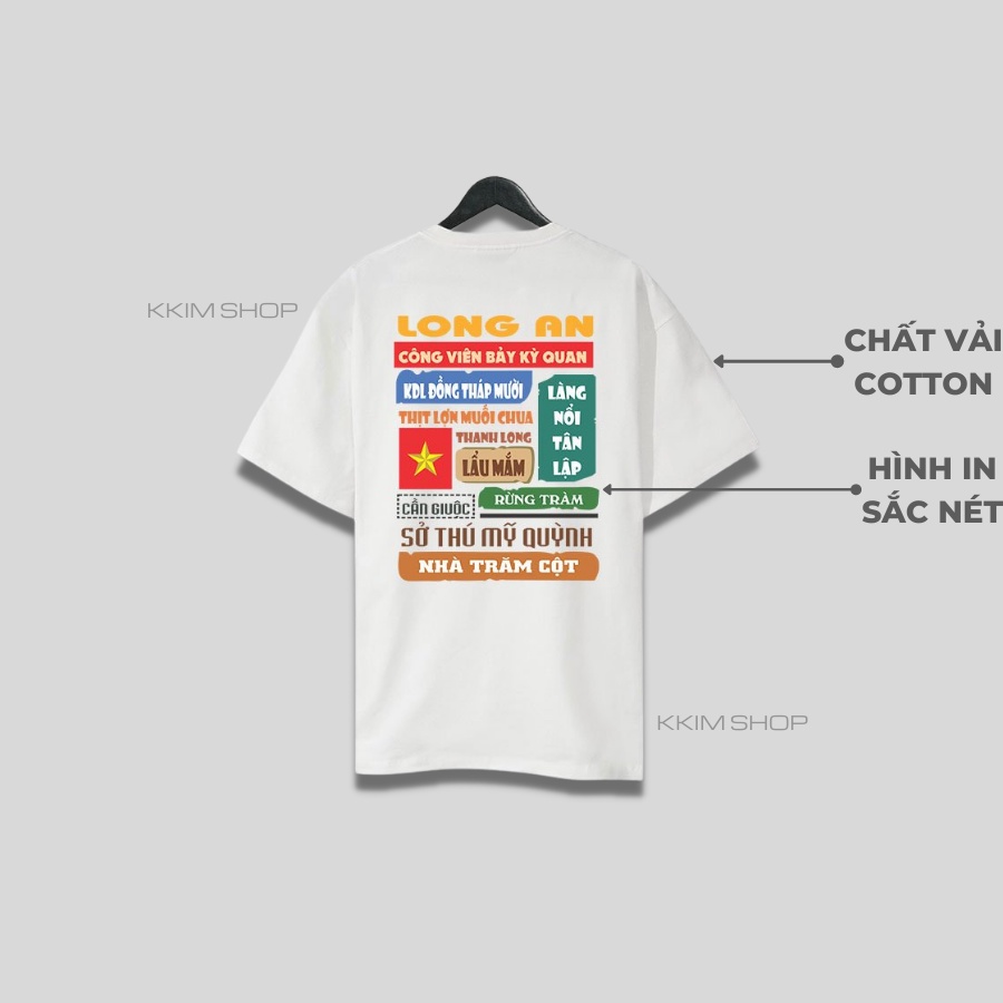 Áo thun tay lỡ LONG AN, Áo phông 63 tỉnh thành Form rộng oversize, chất liệu Cotton KKIMSHOP