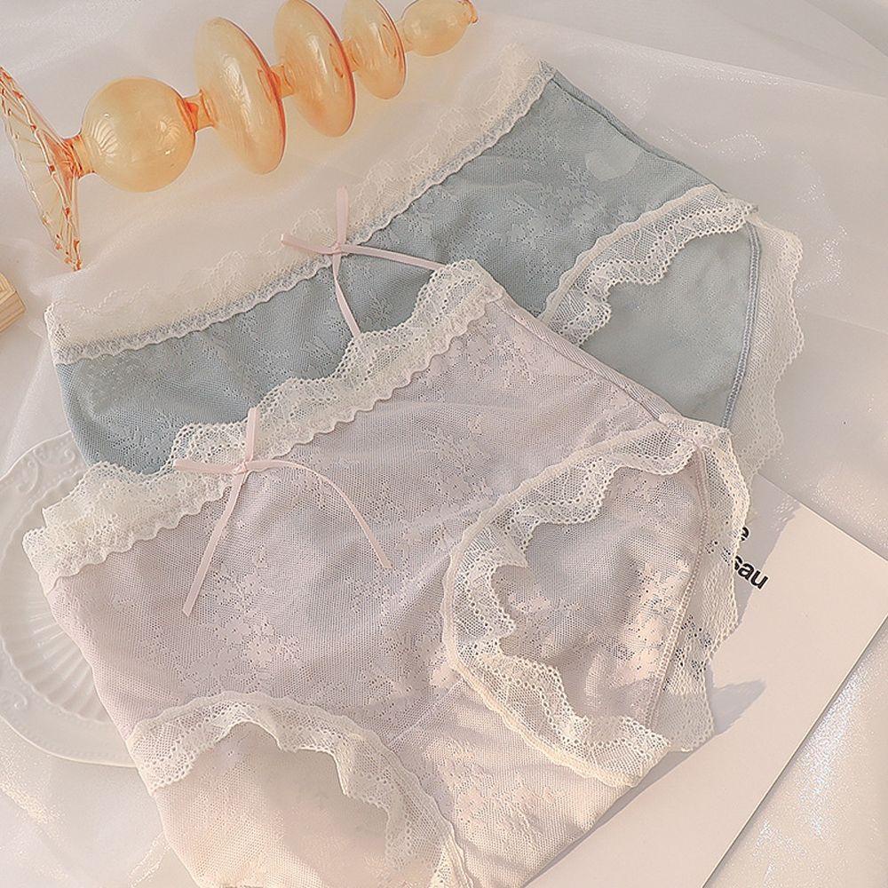 Mocho Quần Lót Cotton Đáy Giữa Eo Thắt Nơ Phối Ren Thoáng Khí Ngọt Ngào Cho Nữ
