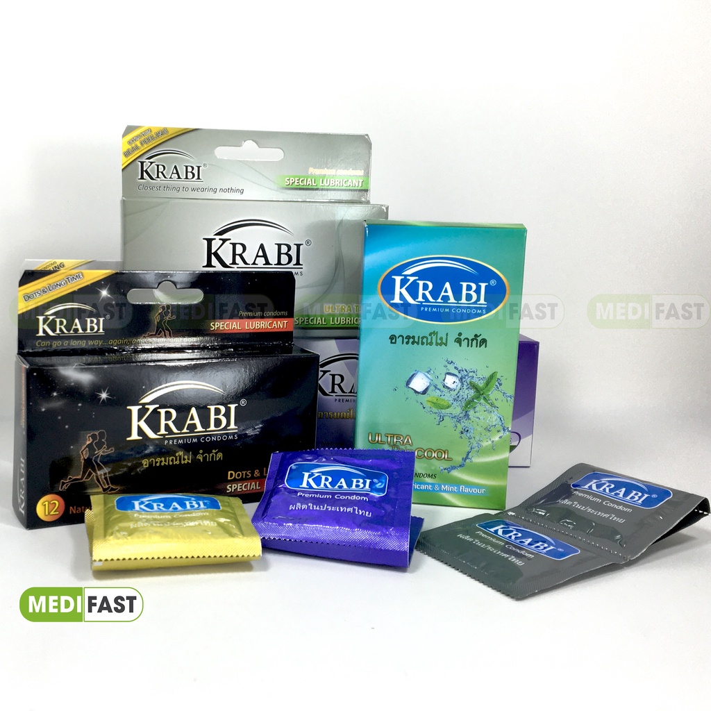 Bao Cao Su Krabi Đen - Hộp 12 chiếc - Có gân gai và kéo dài thời gian quan hệ