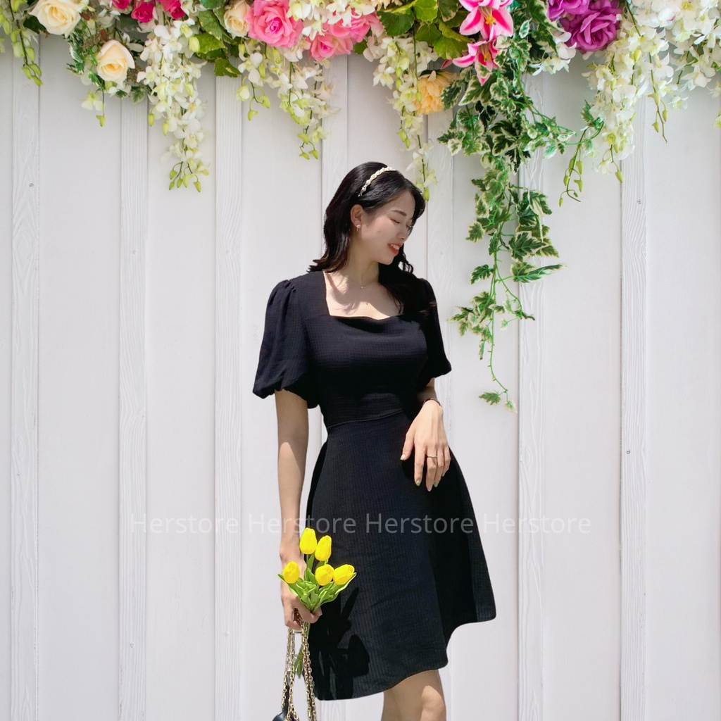 ĐẦM THIẾT KẾ DÁNG XÒE THẮT NƠ CỔ VUÔNG-HERSTORE