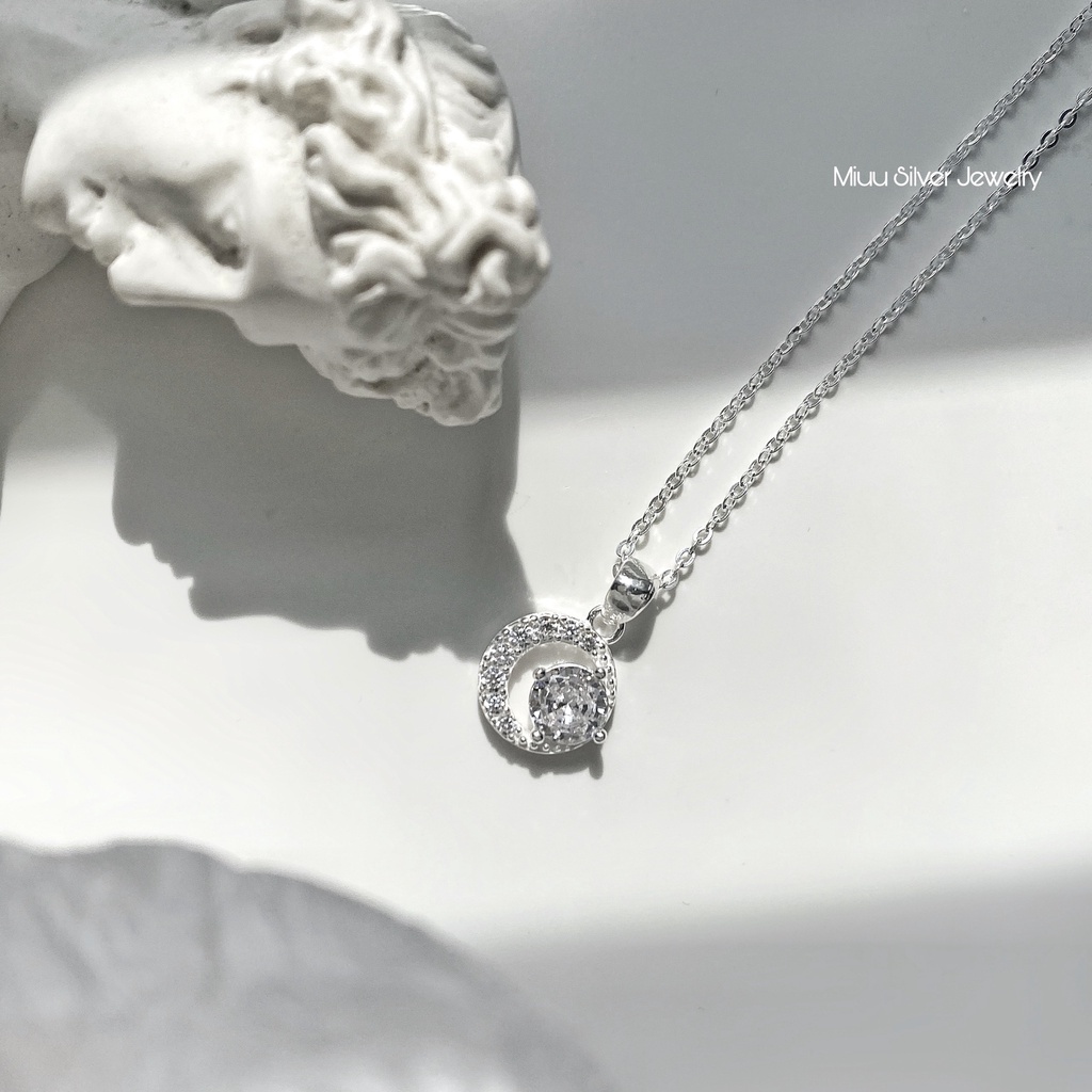Dây chuyền bạc nữ Miuu Silver, vòng cổ nữ hình mặt trăng đính đá Mystery Moonie