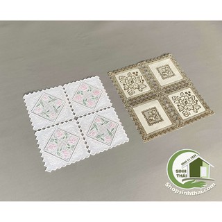 Tấm lót lọ bình hoa HÌNH VUÔNG 20cm x 20cm - lót bình trà, lót ly, lót trang trí chén dĩa, bằng nhựa, ren hoa nổi