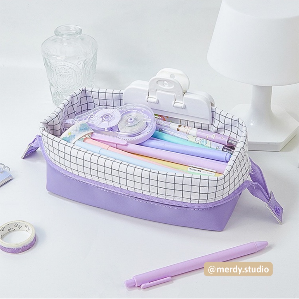 Túi đựng bút pastel siêu to vải dày dặn hoạ tiết caro