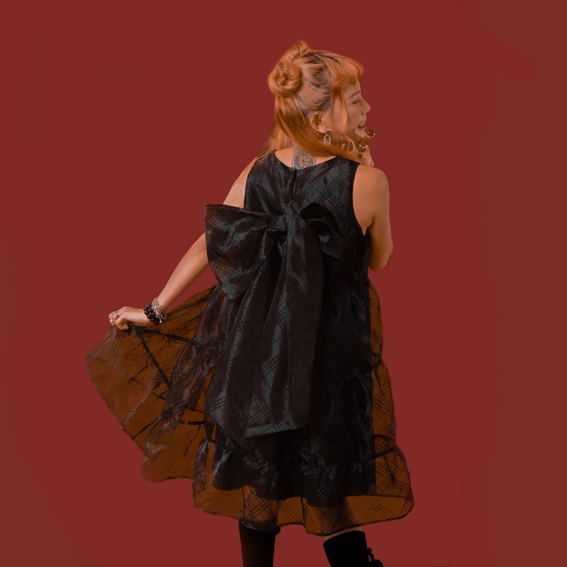 Đầm liền xoè có nơ sau lưng - Hoạ tiết kẻ sọc - The DARK BOW Dress