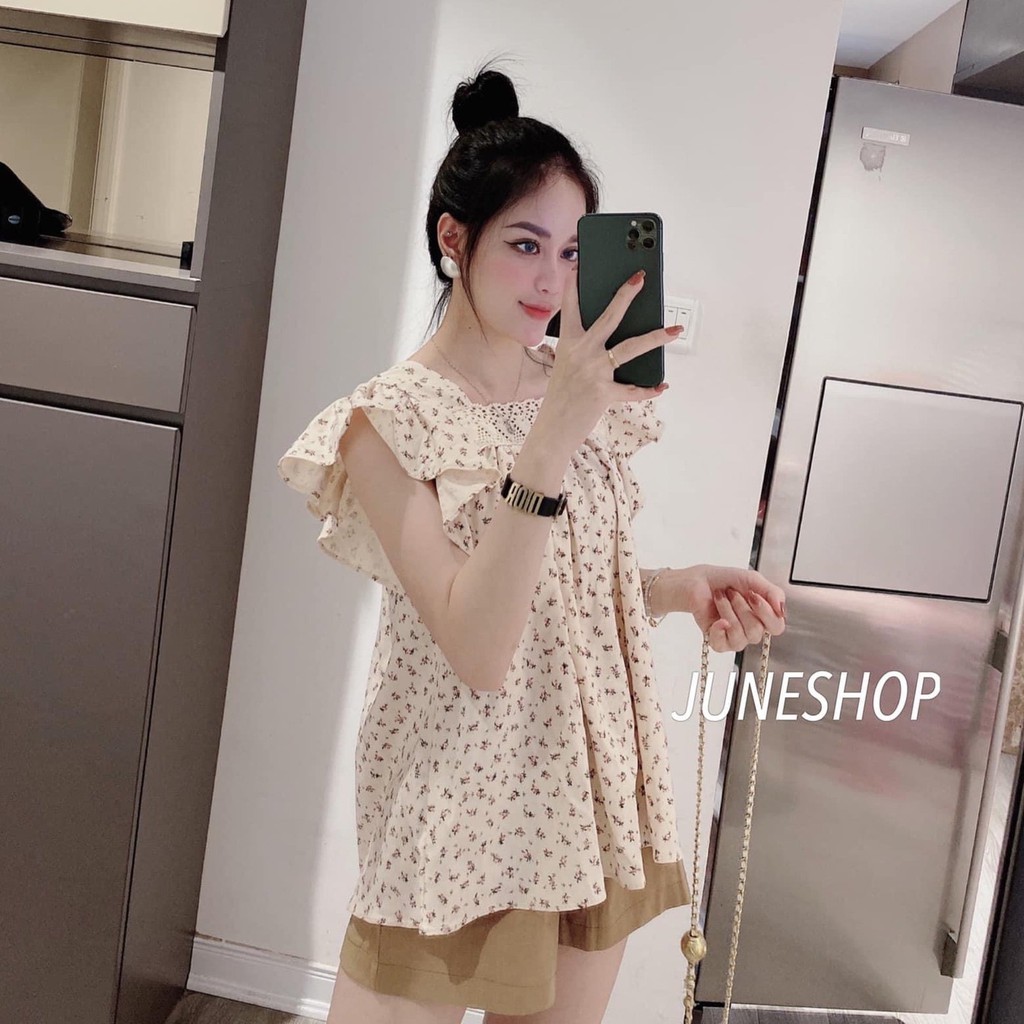 Bộ Đồ Bầu Hoa Nhí Cổ Vuông Phối Ren Gồm Áo Bầu Và Quần Bầu HT4603 Honey Mommy