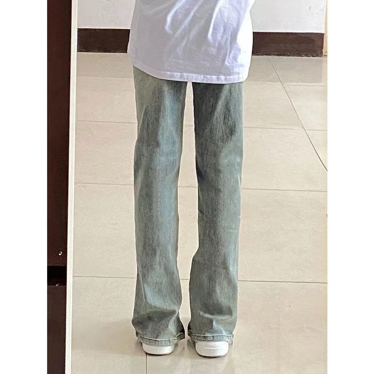 Quần Jeans Lưng Cao Dáng Suông Xẻ Tà Phối Khóa Kéo Phong Cách Retro Mỹ Cho Nữ