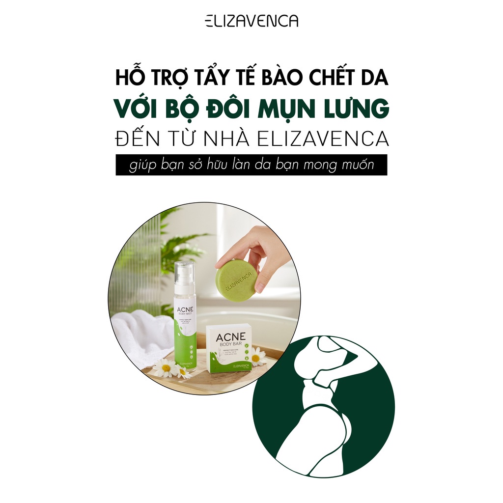 Bộ Đôi Xịt Mụn Lưng Và Xà Phòng Giảm Mụn Lưng, Viêm Nang Lông Elizavenca