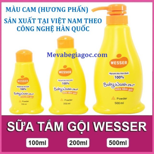 (Made in Vietnam) Sữa Tắm Gội 2in1 không cay mắt Bé - Wesser (Công nghệ Hàn Quốc) (MÀU CAM)
