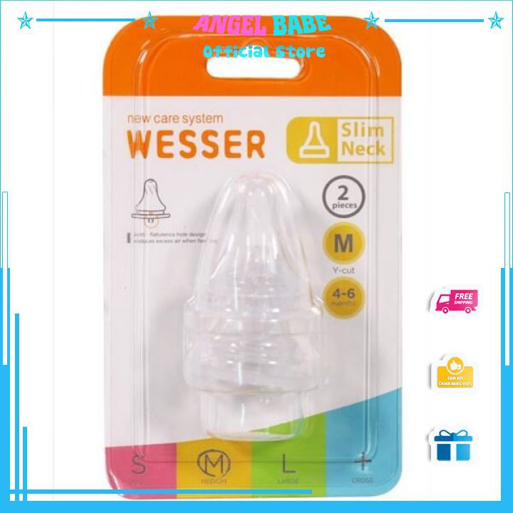 Set 2 ti bình sữa cổ hẹp Wesser