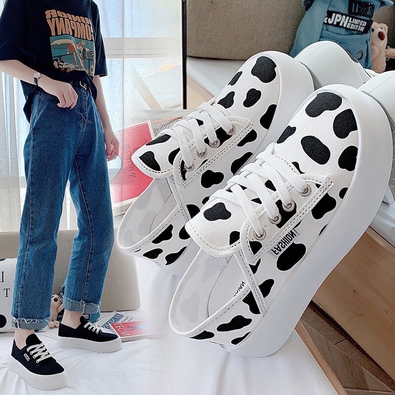 Giày thể thao nữ vải Bò Sữa gập gót mới (sẵn hàng)