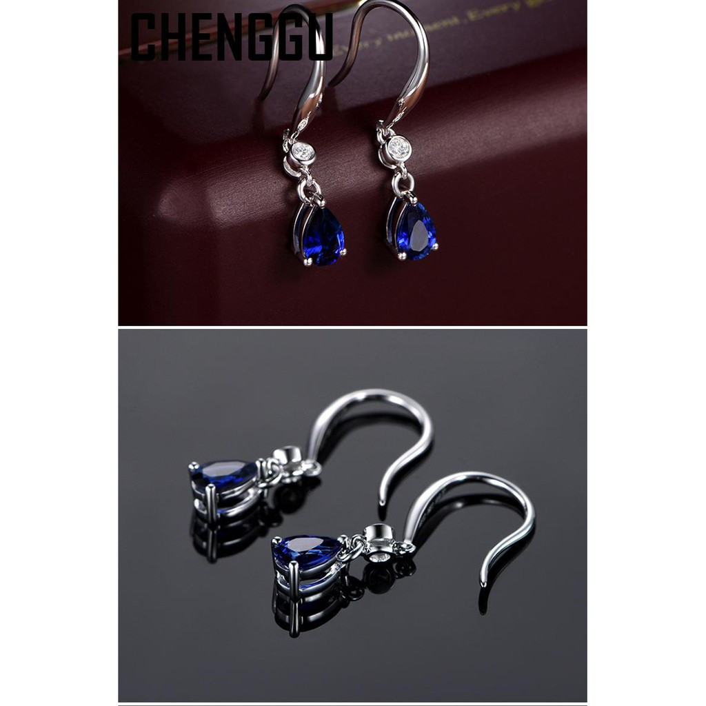 Bông Tai Bạc 925 Dáng Dài Đính Đá Sapphire Thời Trang Cho Nữ