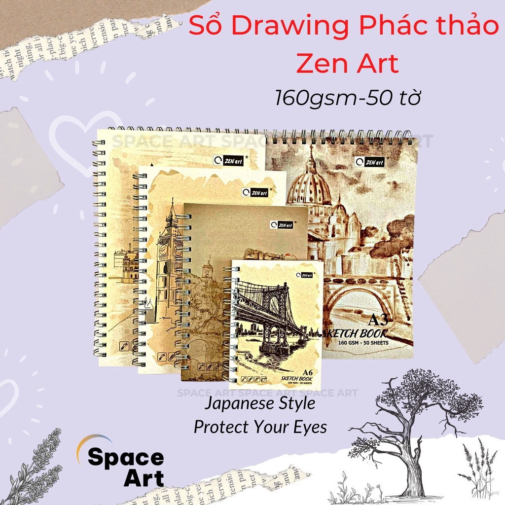 Sổ ký họa phác thảo ký họa Sketchbook Zen Art 160gsm 50 tờ bìa cứng