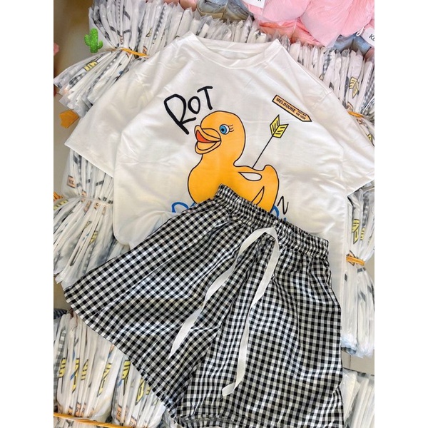 SÉT ĐỒ BỘ ÁO PHÔNG IN CON ZỊT CUTE KẾT HỢP QUẦN SHORT ẢNH THẬT CUỐI PC