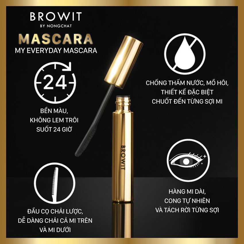 Mascara Làm Dày Mi,Không Lem Browit by NongChat Thái Lan,Khả Năng Chống Nước Cao,Giúp Mi Dày Dặn Và Cong Vút. Tự Nhiên.