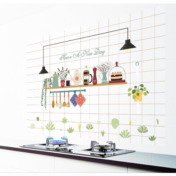 Decal dán bếp họa tiết trong suốt - Dụng cụ bếp và kệ gia vị