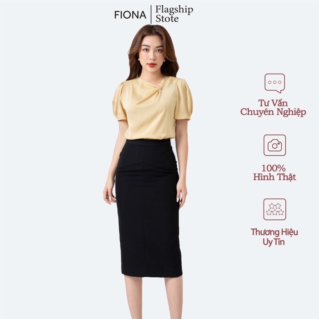 Chân váy nữ công sở cao cấp dáng bút chì thiết kế thân trước bổ mảnh trần chỉ cùng màu FIONA F252194