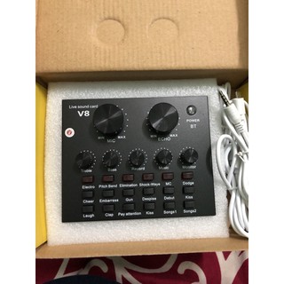 card thu âm livestream V8 BLUETHOOTH có auto tune phiên bản tiếng anh