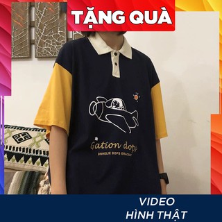 Áo thun Polo tay lỡ có cổ phông form rộng freesize  nữ unisex mặc đi học, cặp, nhóm, lớp in chữ gation dops