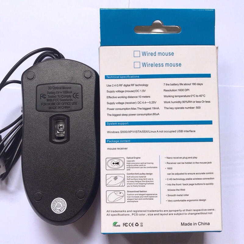 Chuột Máy Vi Tính Văn Phòng Máy Bàn PC Laptop Có Dây Đen Con Lăn Chống Trượt Kết Nối Usb 2.0 Dài 1m