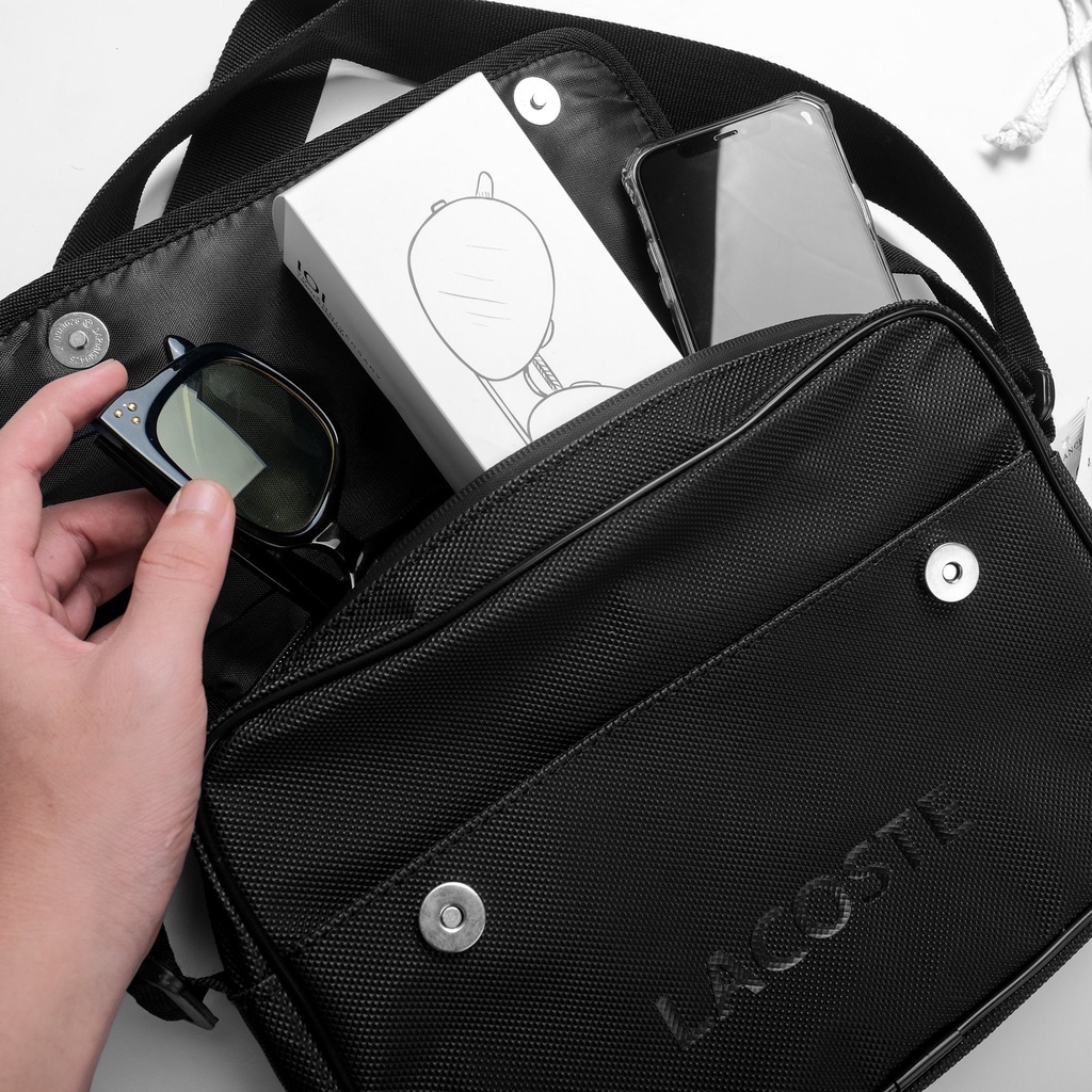 Túi đeo chéo, cặp đựng Ipad Lacoste classic, form ngang chống thấm nước, hàng VNXK cao cấp