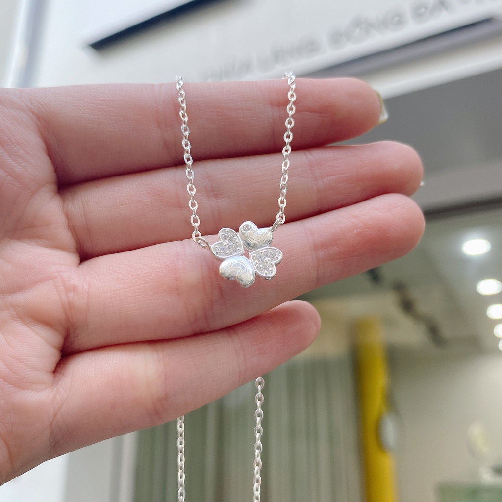 Dây Chuyền Bạc Ta Cao Cấp CaoBac Silver Hoa Bốn Lá Cạnh Trơn Cạnh Đá Thiết Kế Nhẹ Nhàng, Tinh Tế Dành Cho Bạn Gái