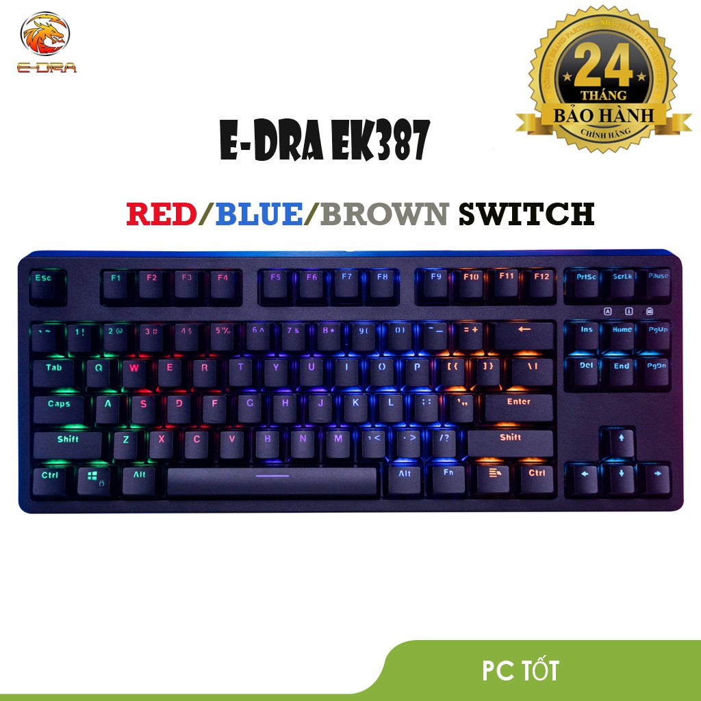 Bàn phím cơ E-Dra EK387 RGB Huano switch (BLUE,RED,BROWN SWITCH)- Bảo hành 2 năm