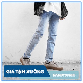 Quần Jean Nam Rách Gối Màu Xanh Nhạt ✅Jean Cao Cấp ✅ Co Giãn [#1991]