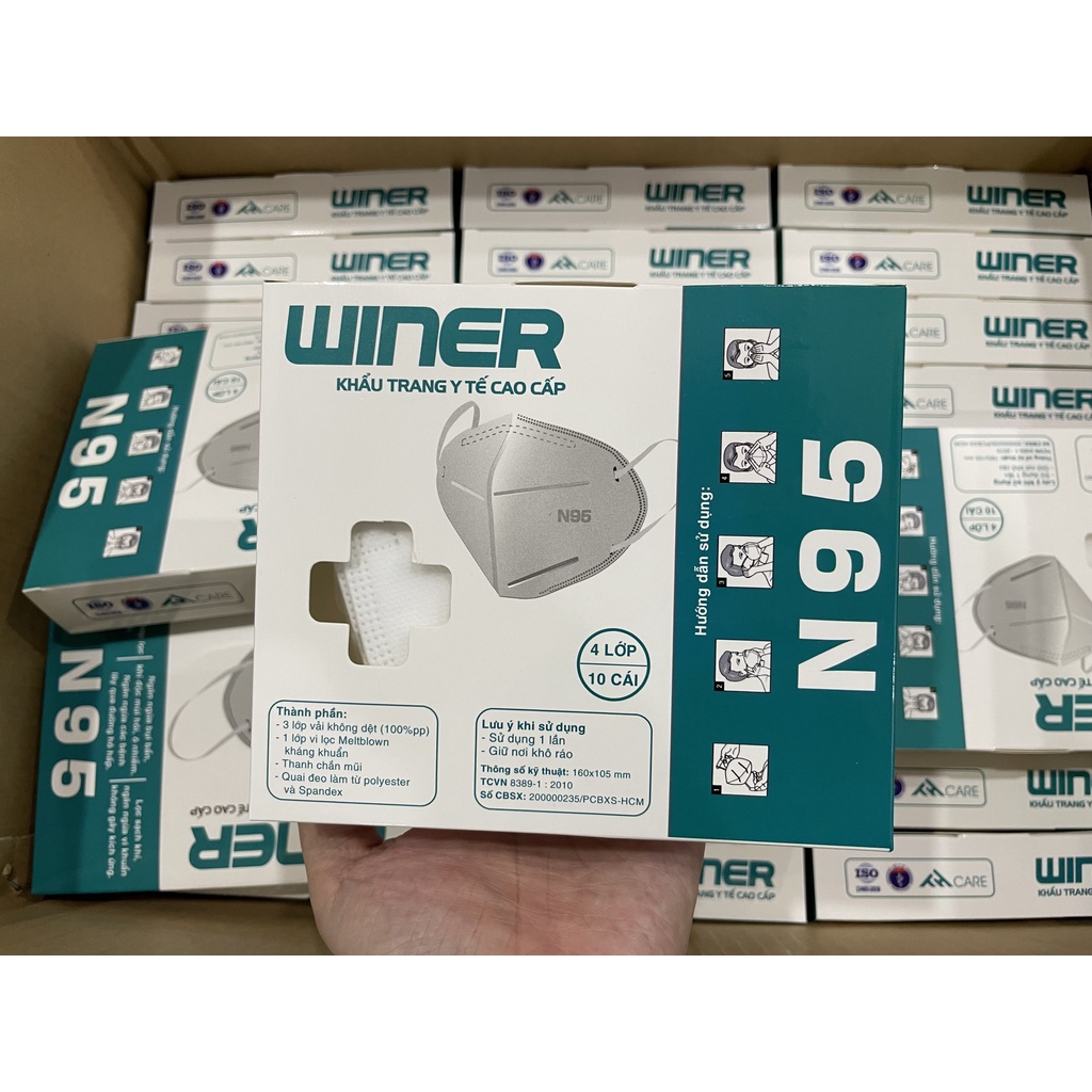 Khẩu trang N95 4 lớp Winer chống bụi, lọc sạch khí, ngăn ngừa vi khuẩn (hộp 10 cái)