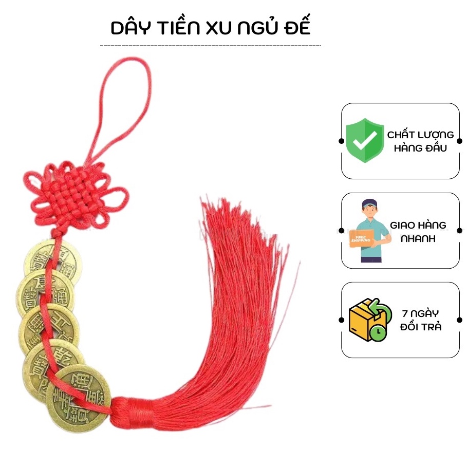 ĐỒNG TIỀN NGŨ PHÚC MAY MẮN GỒM 5 ĐỒNG XU DÂY ĐỎ