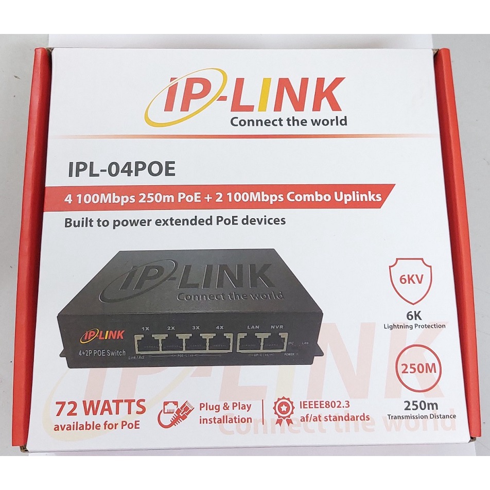 Switch POE IPLink IPL-04POE 4 Port POE + 2 Uplink 10/100Mbps Cấp Nguồn Qua Mạng