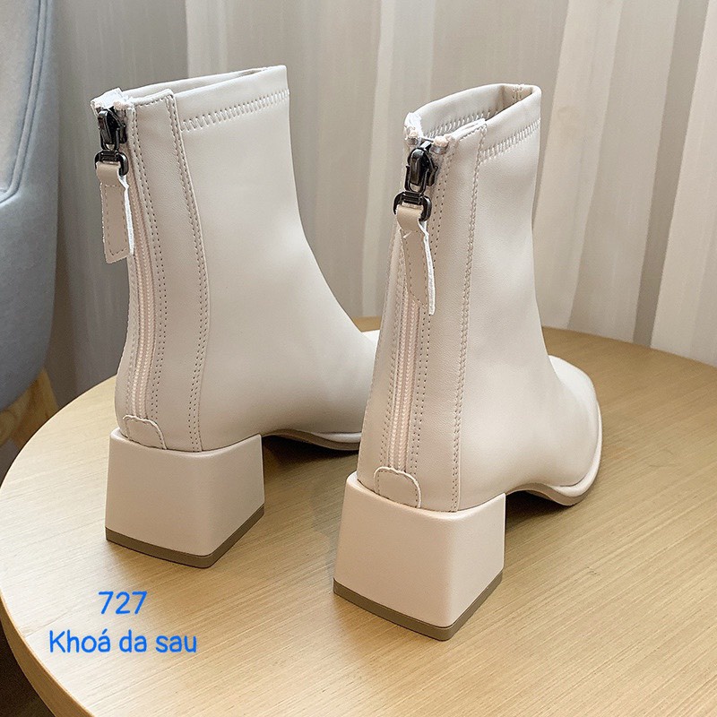 XẢ KHO (S99) Bốt nữ cổ lỡ, gót 5 phân, lót lông (mã 727-khóa da sau)