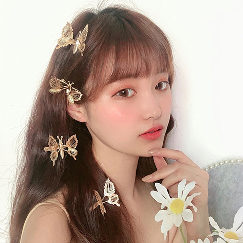 Kẹp Tóc Hình Bướm Rỗng Bằng Kim Loại Màu Vàng / Bạc Cho Cô Dâu