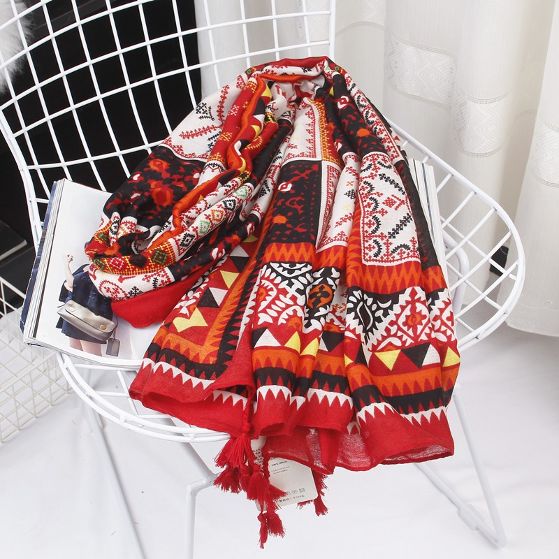 Khăn Choàng Quàng Cổ Boho Họa Tiết Ô Vuông Thổ Cẩm - Chất Liệu Cotton  - Size:90x180cm - Mã KC008