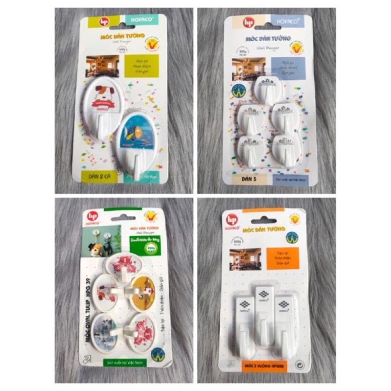 Móc dán tường HP HOFACO Wall Hanger bằng nhựa chịu lực vỉ 3 - 5 cái hàng Việt Nam