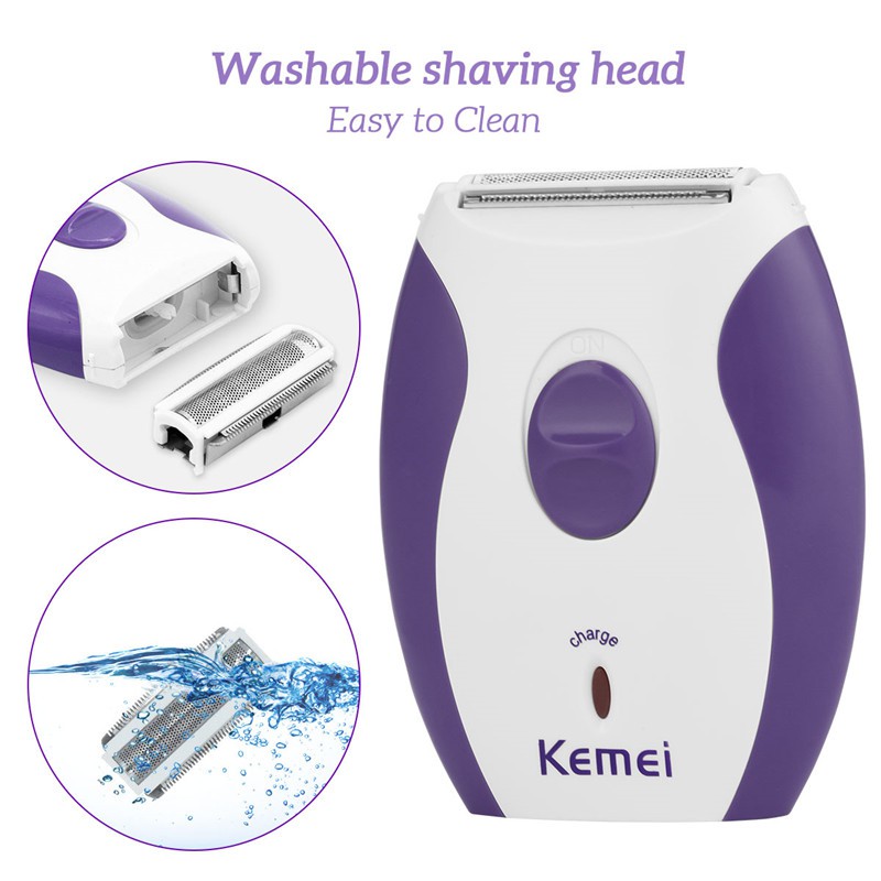 Tông đơ cạo lông điện nữ Kemei có thể sạc lại cho khuôn mặt/cơ thể/chân/cánh tay/vùng bikini/lưng/cổ không đau