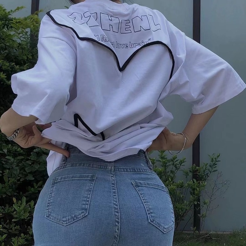 Áo Thun Tay Ngắn Dáng Rộng In Chữ Và Trái Tim Thời Trang Mùa Hè Mới Phong Cách Hàn Quốc Cho Nữ