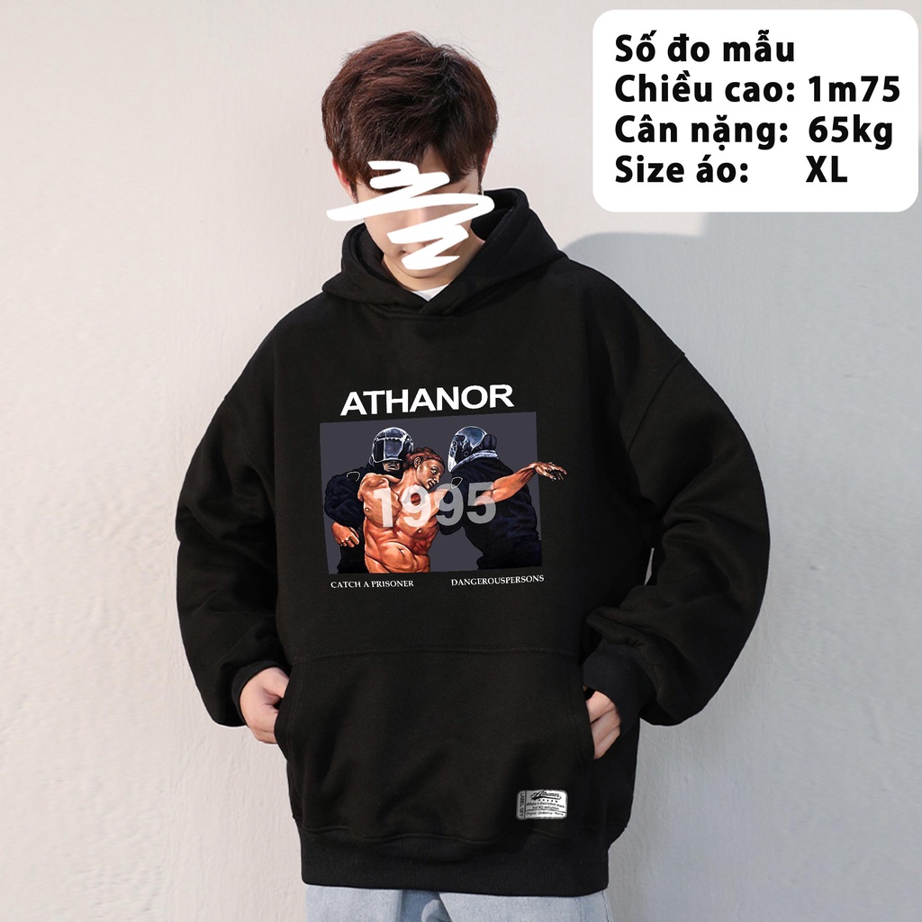 Áo hoodie nam nữ ATHANOR chất nỉ bông dày form rộng tay bồng mẫu 1995