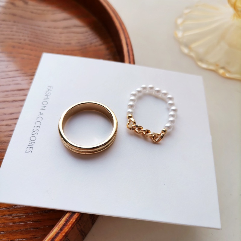 Set 2 nhẫn dạng xích/đính ngọc trai giả thời trang hàn quốc cho nữ