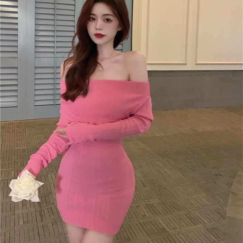 Đầm dệt kim ZHELIHANGFEI trễ vai tay dài dáng ngắn thời trang quyến rũ thời trang cho nữ