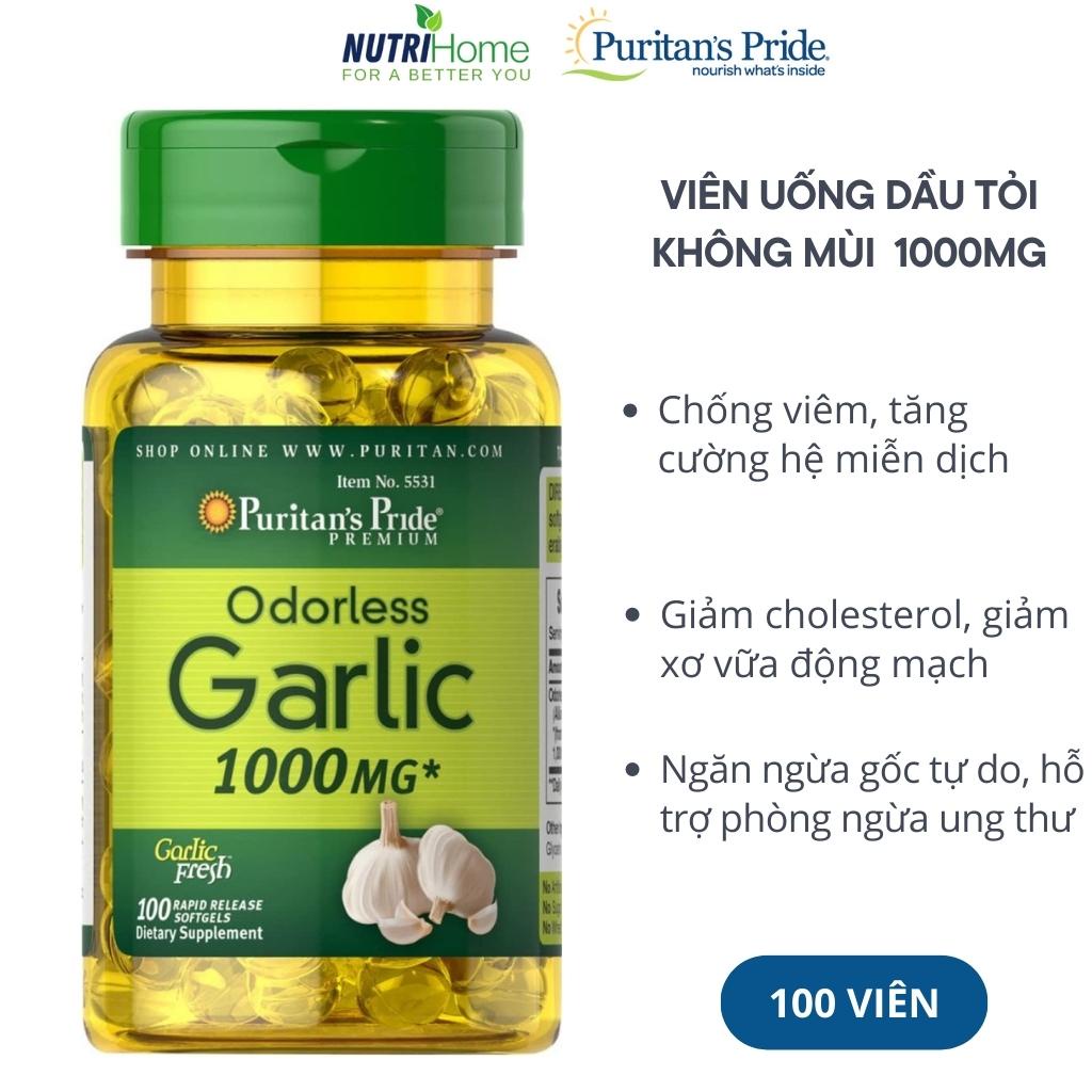 Viên uống dầu tỏi không mùi Puritan’s Pride Odorless Garlic 1000mg tăng cường hệ miễn dịch