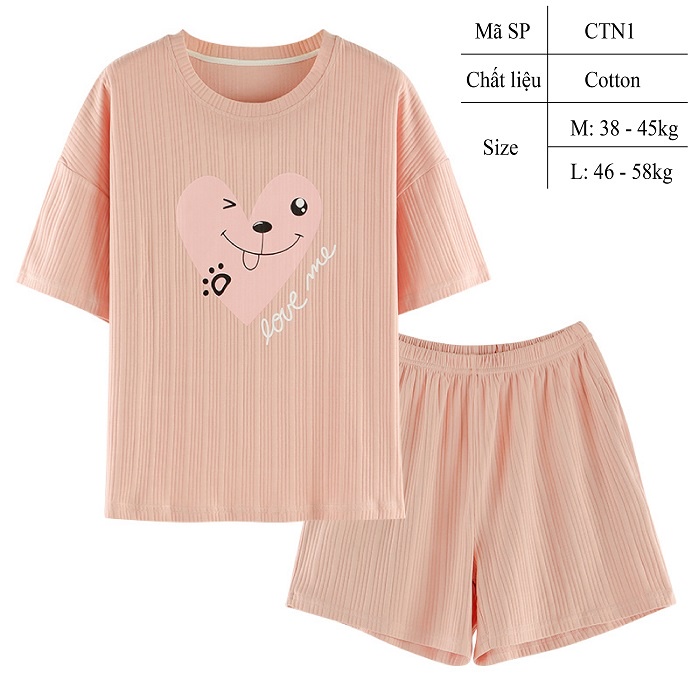 Đồ bộ pijama nữ cao cấp tay ngắn mặc nhà cotton siêu cute dễ thương – CTN1