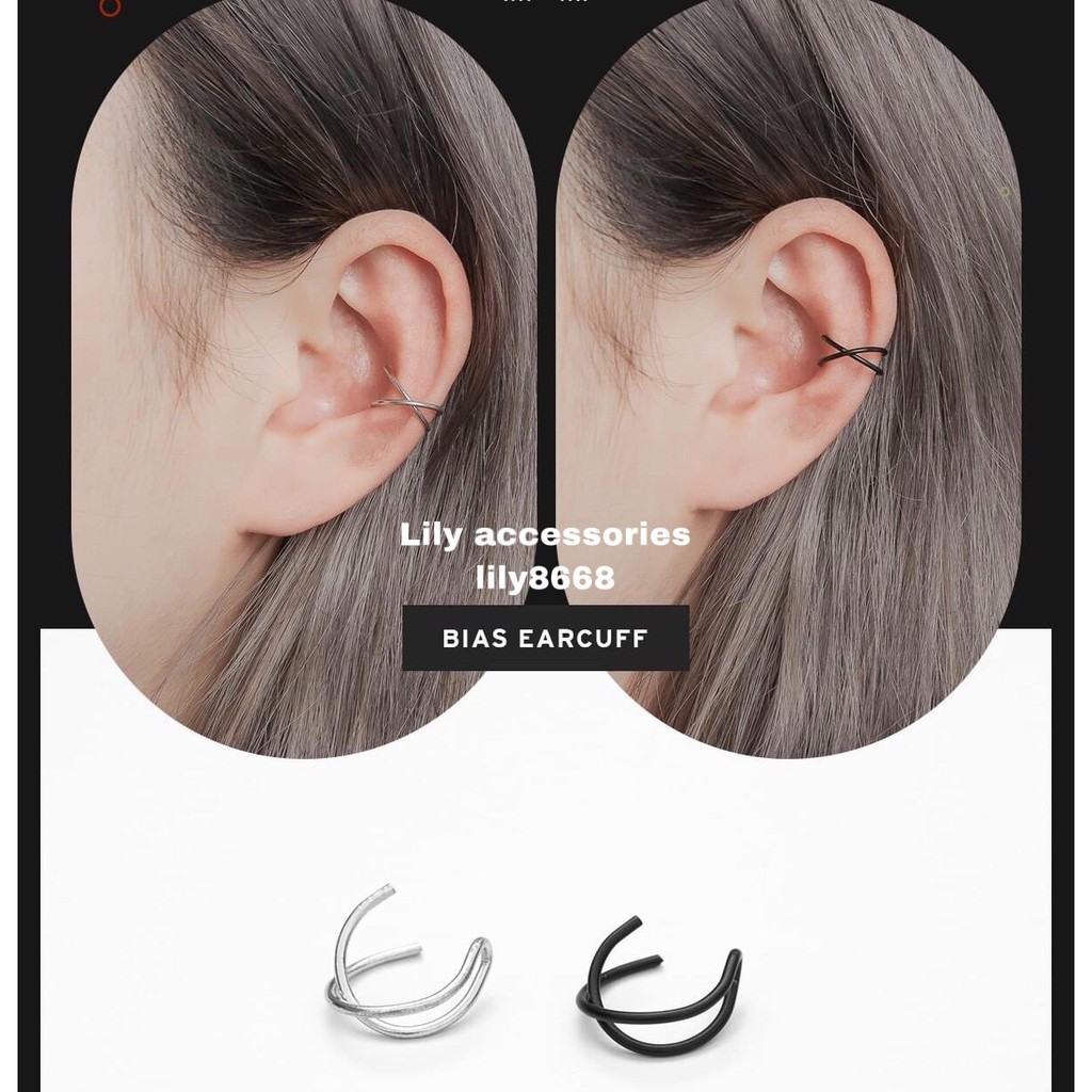 Bias Helix Ear Cuff kẹp tai thanh chéo không cần xỏ lỗ không gỉ không đen cho nam nữ Unisex