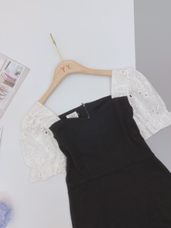 VÁY ĐEN BODY TAY PHỐI TRẮNG