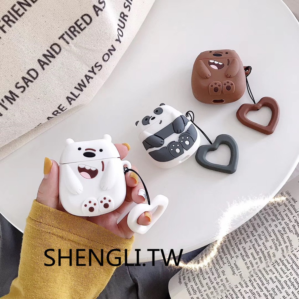 Vỏ bọc hộp đựng tai nghe không dây airpods 1 hình các chú gấu đáng yêu trong phim hoạt hình We bare bear