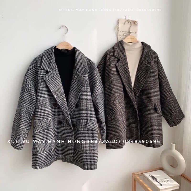 Áo khoác dạ kẻ 2 lớp dáng dài 4 cúc túi nắp - Xưởng May Hạnh Hồng | BigBuy360 - bigbuy360.vn