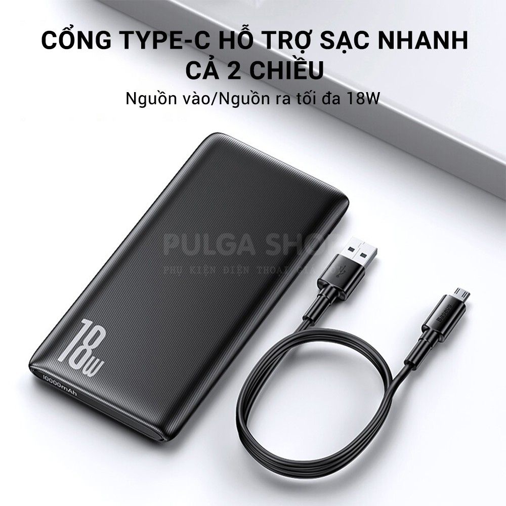 Sạc Dự Phòng Baseus 10000mAh Sạc Nhanh 18W Hỗ Trợ PD/QC3.0 Thiết Kế Nhỏ Gọn Cho Iphone Xiaomi Samsung Oppo Huawei Realme