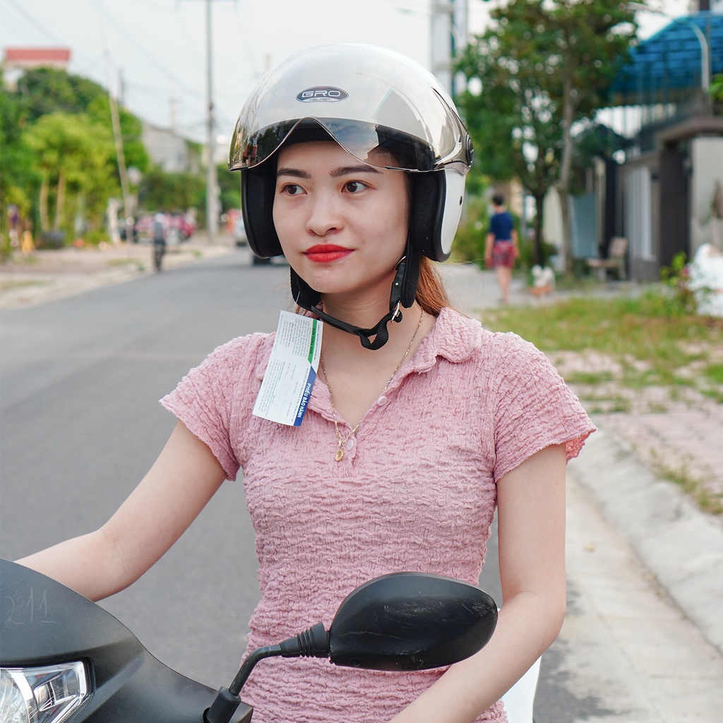 Mũ Bảo Hiểm 3/4 đầu GRO Helmet T818 có kính ngắn che nửa mặt, kiểu dáng thời trang cho nữ, khóa kim loại - Màu Trắng