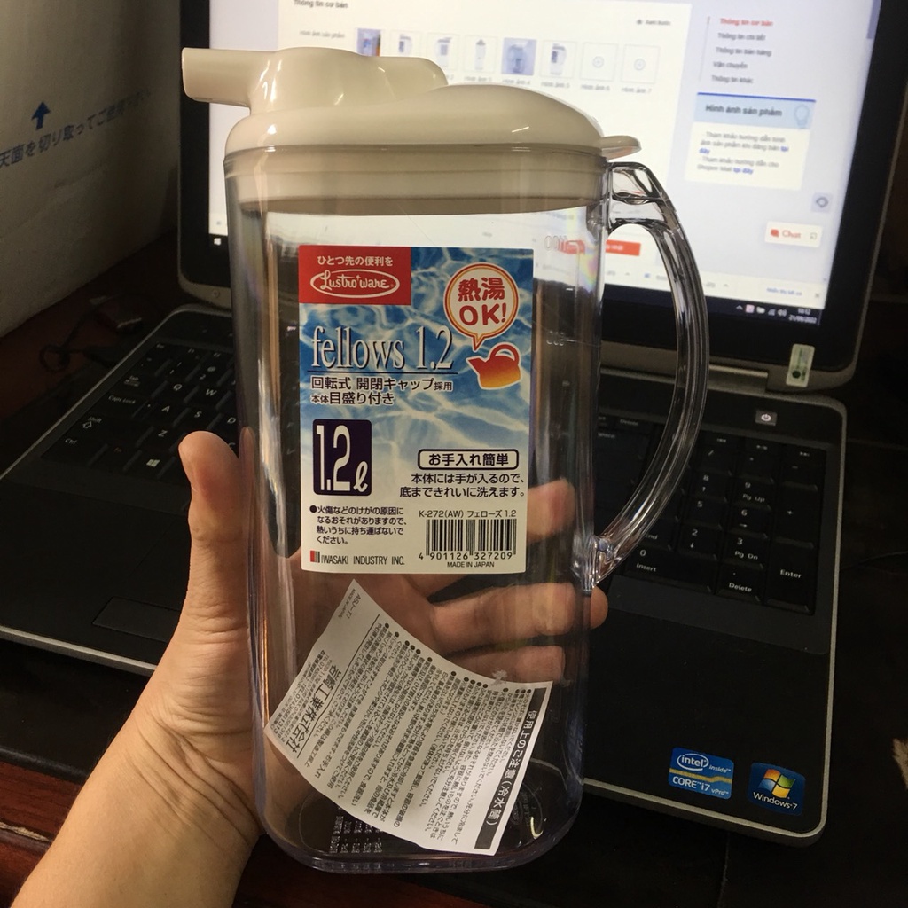 Bình nước chịu nóng lạnh 1.2l Lustroware Nhật Bản K_272AW Nhựa PP kháng khuẩn, không mùi hàng nhập khẩu